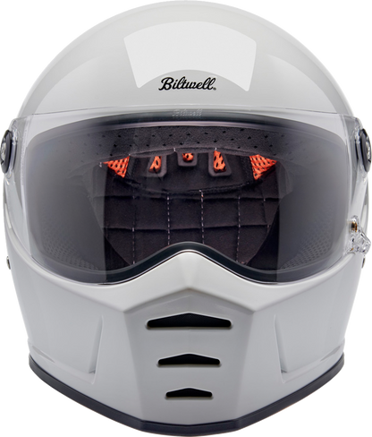 Gloss white BILTWELL Lane Splitter motorcycle helmet with open face design, medium size, featuring a sleek finish.