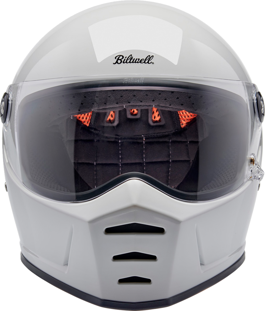 Gloss white BILT WELL Lane Splitter motorcycle helmet in 2XL size with aerodynamic design and clear visor.