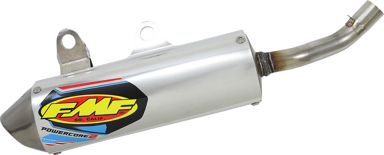 FMF Powercore 2 muffler for 2-stroke engines, featuring stainless steel end cap and stinger for high-performance silencing.