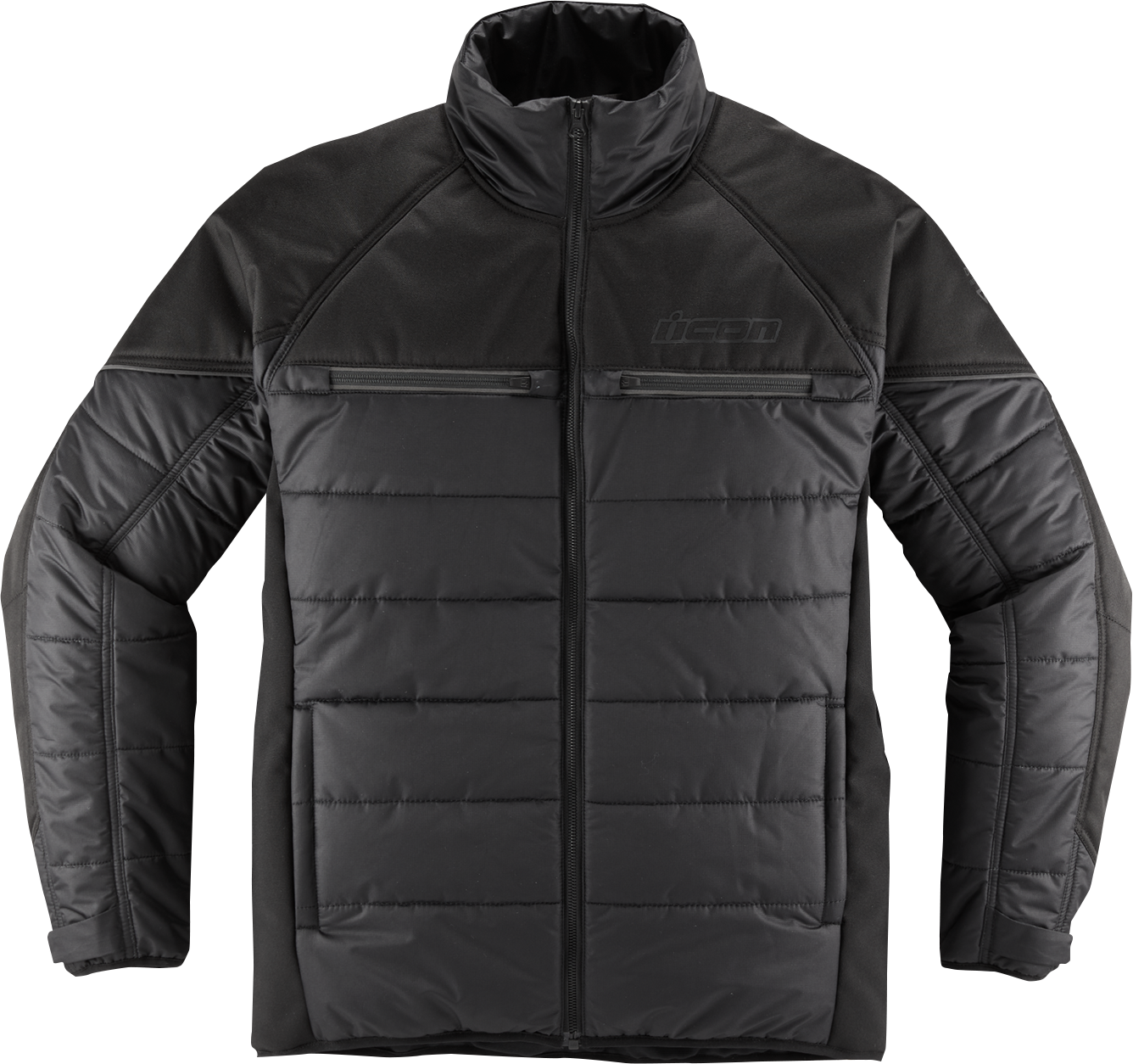 ICON Ghost Puffer™ Jacket in black, casual urban riding jacket with insulated comfort and protection, featuring a puffer design.