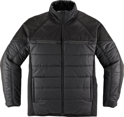 ICON Ghost Puffer™ Jacket in black, casual urban riding jacket with insulated comfort and protection, featuring a puffer design.