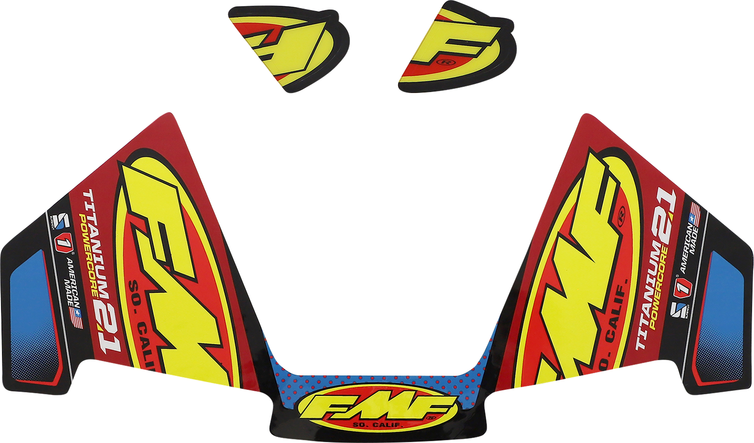 FMF Titanium Powercore 2.1 exhaust replacement decal with part number 014950, featuring FMF branding on a motorcycle exhaust.