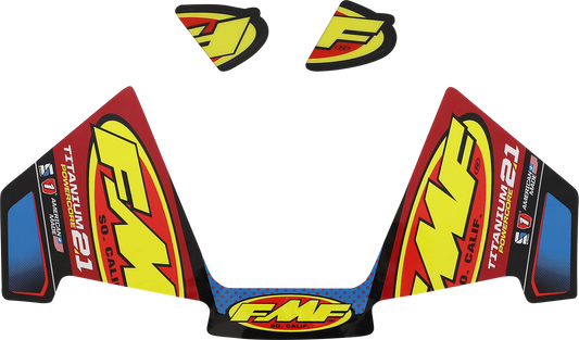 FMF Titanium Powercore 2.1 exhaust replacement decal with part number 014950, featuring FMF branding on a motorcycle exhaust.