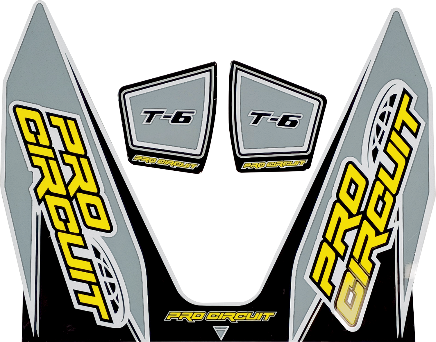 Gray Pro Circuit T-6 Exhaust decal sticker with black and white graphics for motorcycle exhaust branding.