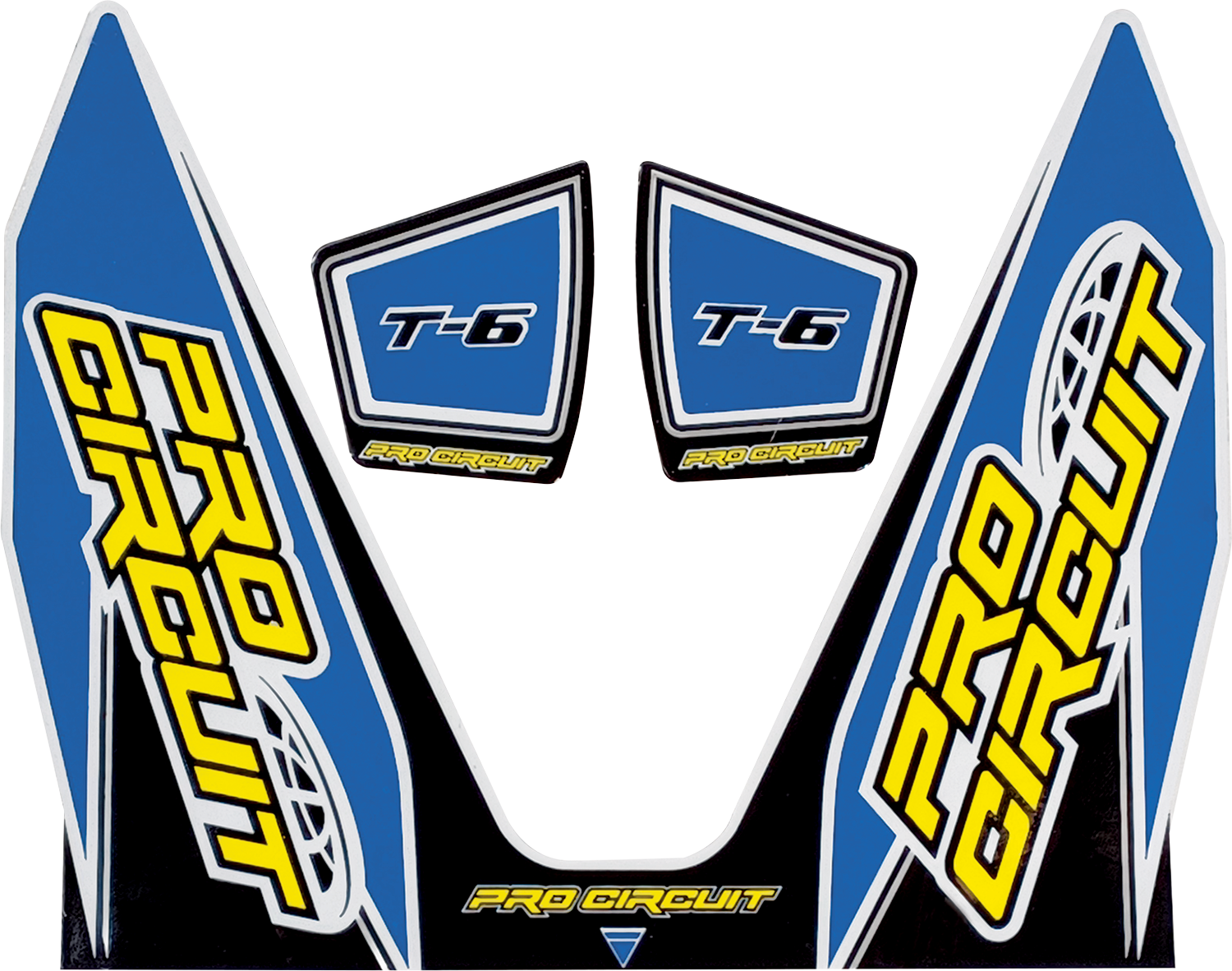 Light blue PRO CIRCUIT T-6 decal for exhaust customization, featuring bold lettering and sleek design on a transparent background.