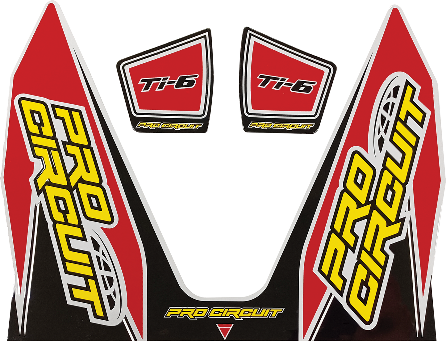 Red PRO CIRCUIT Ti-6 decal with bold lettering, designed for motorcycle or vehicle customization, part number DC22TI6-RED.