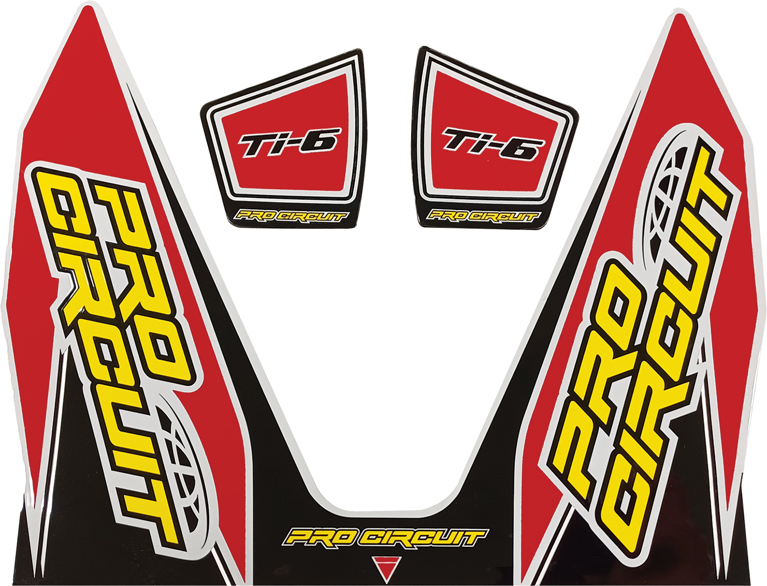 Red PRO CIRCUIT Ti-6 decal with bold lettering, designed for motorcycle or vehicle customization, part number DC22TI6-RED.