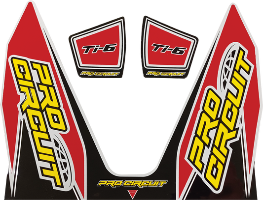 Red PRO CIRCUIT Ti-6 decal with bold lettering, designed for motorcycle or vehicle customization, part number DC22TI6-RED.