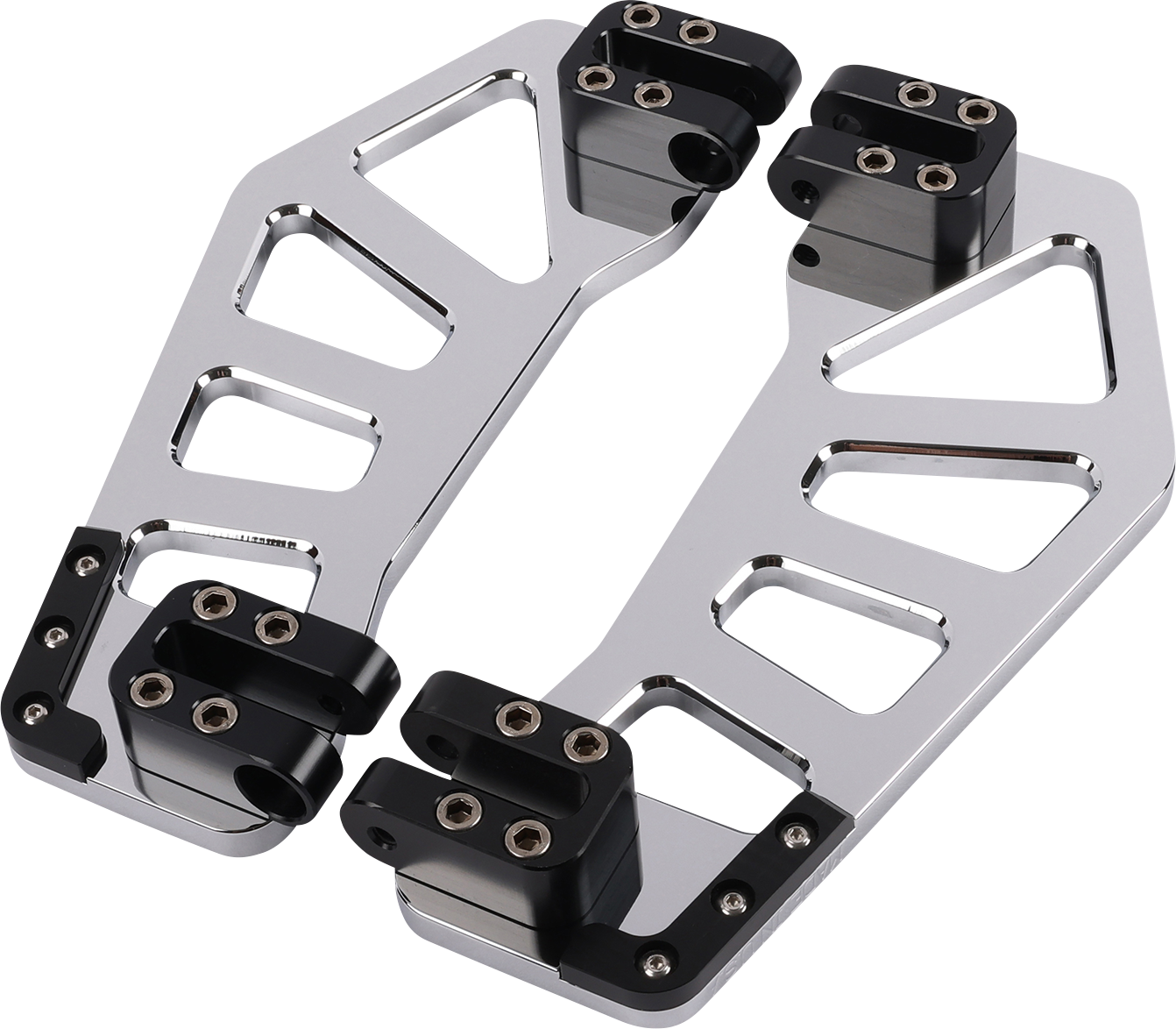 THRASHIN SUPPLY CO. Apex Chrome Floorboards for Harley-Davidson Touring Models, TSC-2211-3, showing shiny chrome finish and mounting details.
