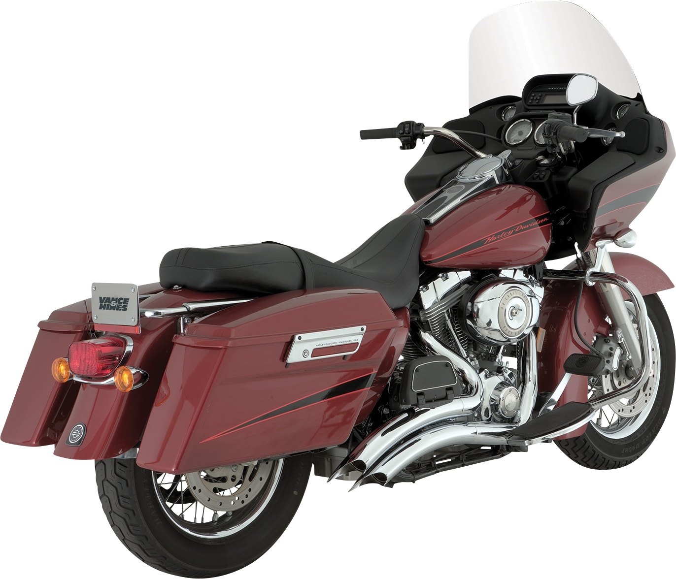 VANCE & HINES Big Radius chrome exhaust system for motorcycles, featuring polished chrome finish and dual exhaust pipes.