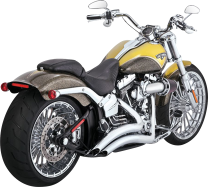 Vance & Hines Big Radius exhaust system with chrome finish for motorcycles, featuring dual pipes and chrome detailing.