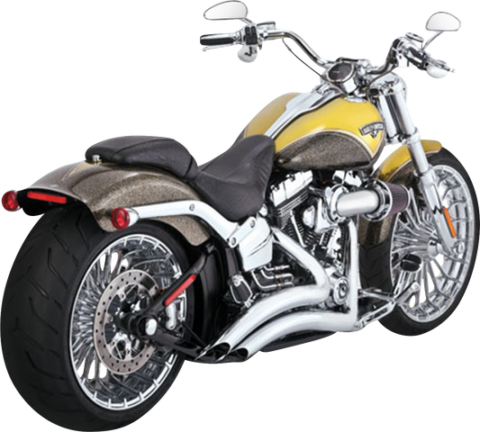 Vance & Hines Big Radius exhaust system with chrome finish for motorcycles, featuring dual pipes and chrome detailing.
