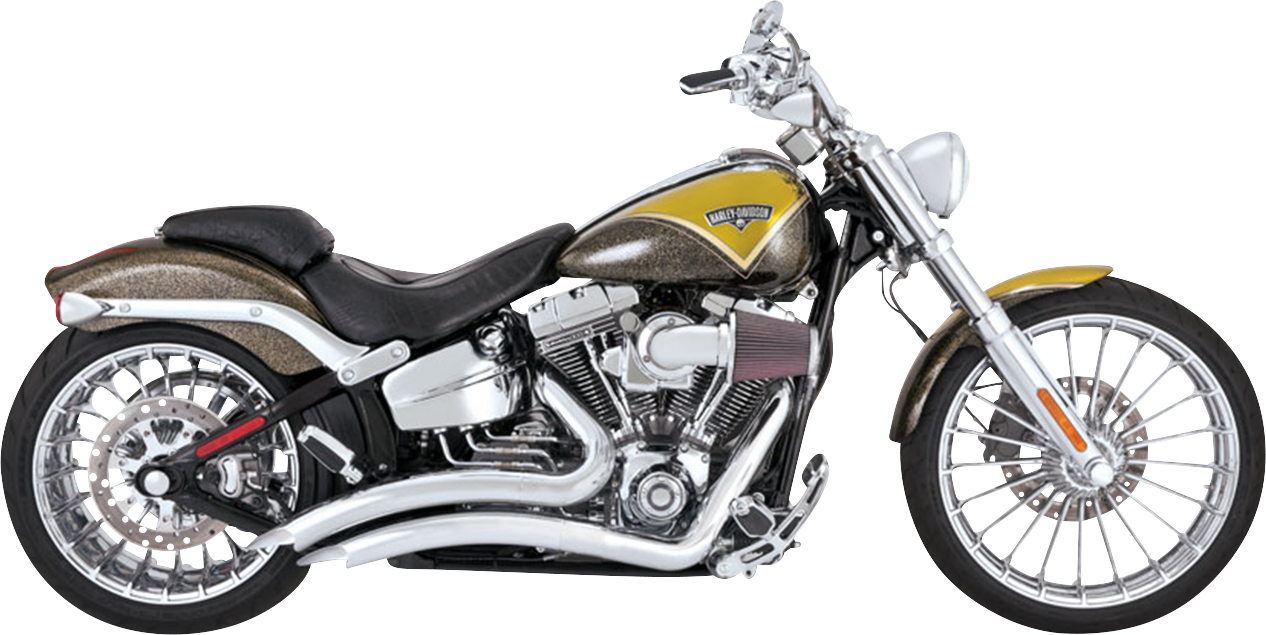 Vance & Hines Big Radius exhaust system with chrome finish, showing the curved pipes and sleek metal design.