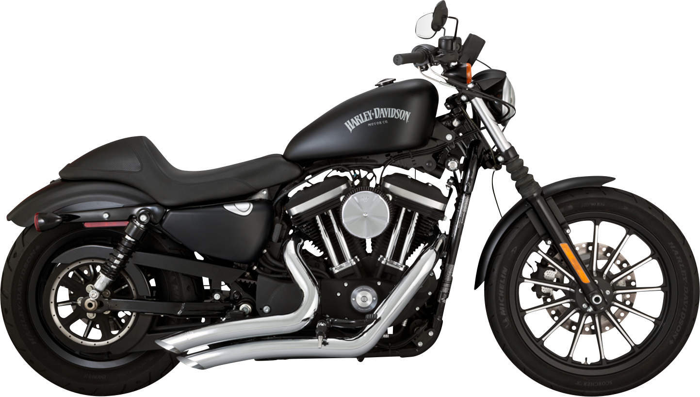 Vance & Hines Big Radius chrome exhaust system for motorcycles, showcasing polished chrome finish and dual exhaust pipes.