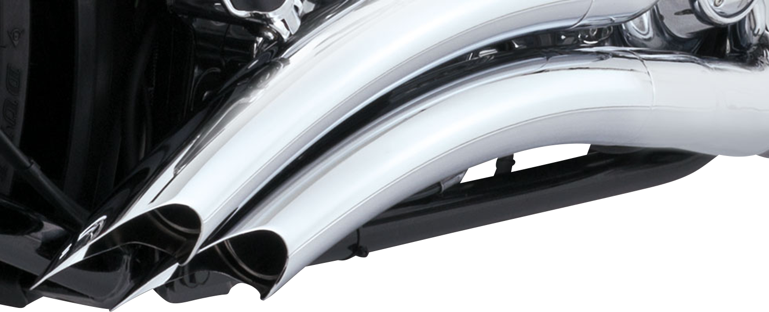VANCE & HINES Big Radius exhaust system with chrome finish, featuring dual pipes and chrome tips for motorcycle customization.