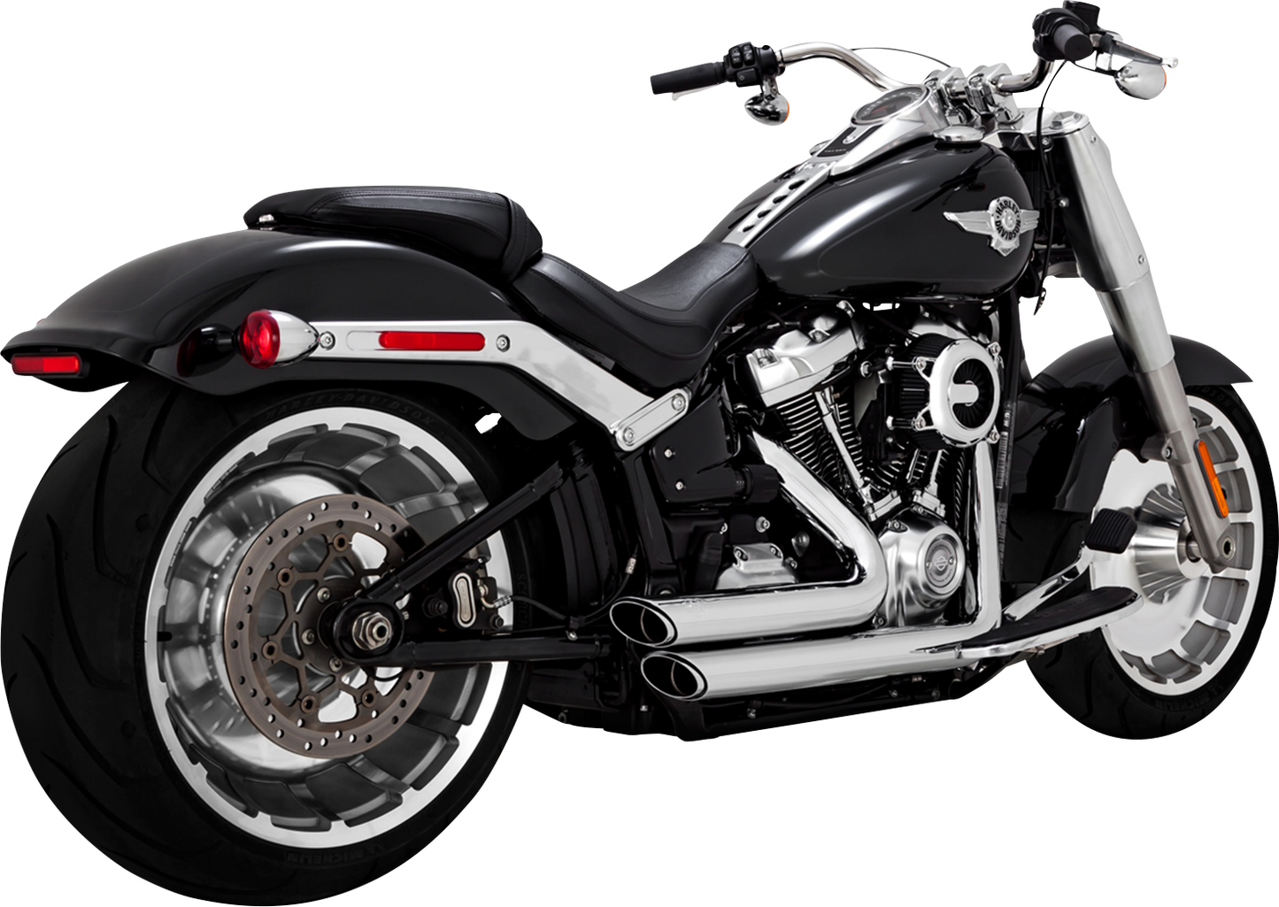 Vance & Hines Shortshots Staggered Chrome Exhaust System for motorcycles, featuring chrome finish and compact design