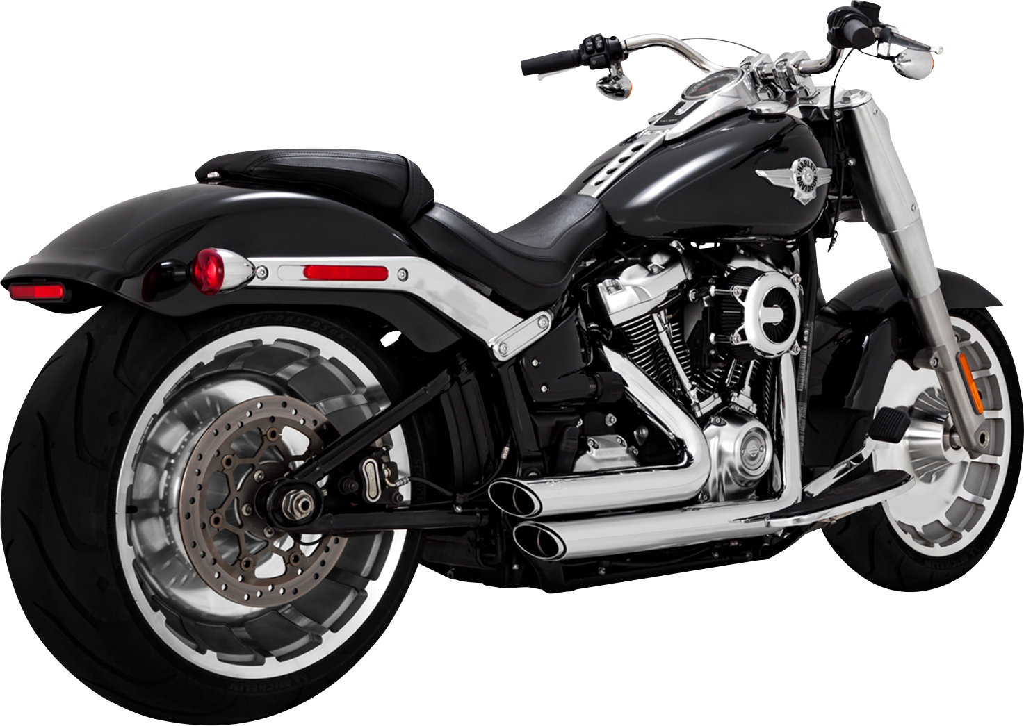 Vance & Hines Shortshots Staggered Chrome Exhaust System for motorcycles, featuring chrome finish and compact design