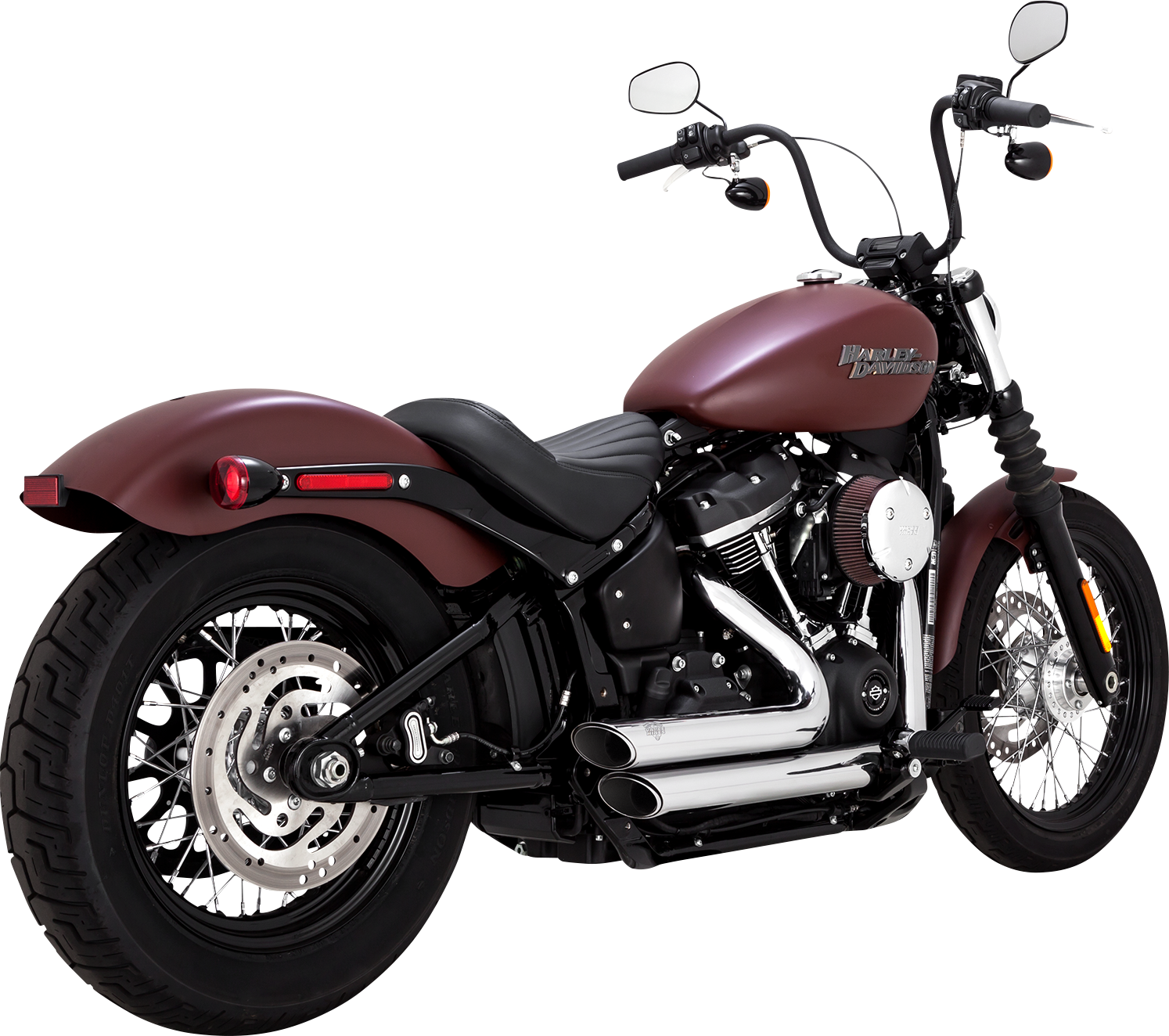 Vance & Hines Shortshots Staggered exhaust system in chrome for motorcycle, featuring dual pipes and polished finish.