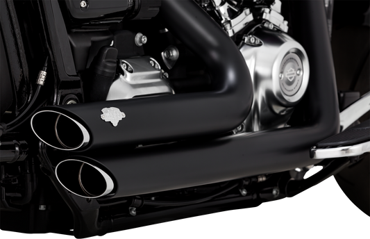 VANCE & HINES Shortshots Staggered Exhaust System in matte black with PCX technology on motorcycle.