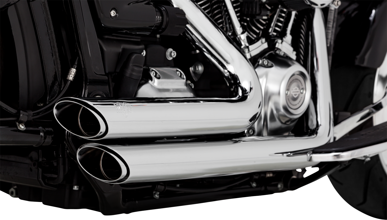 Vance & Hines Shortshots Staggered Exhaust System with chrome finish on a motorcycle.