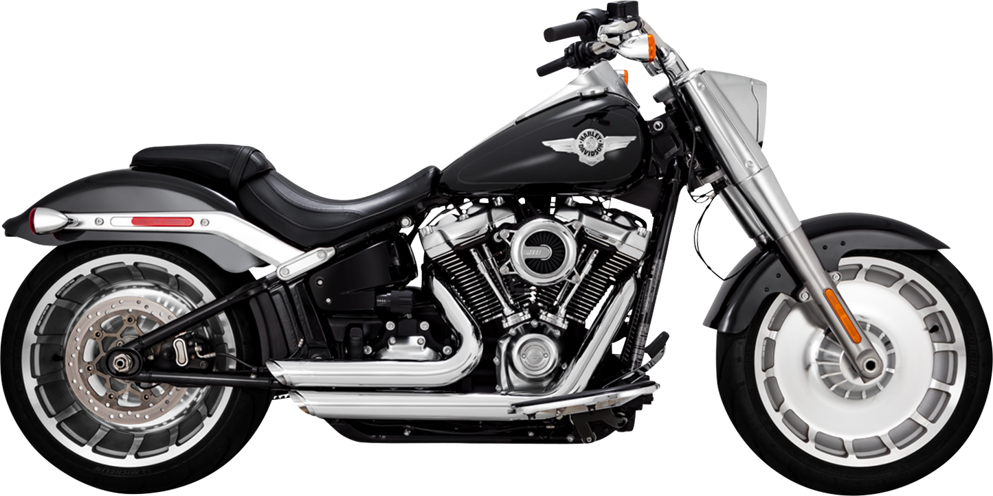 Vance & Hines Shortshots Staggered exhaust system with chrome finish mounted on a motorcycle.