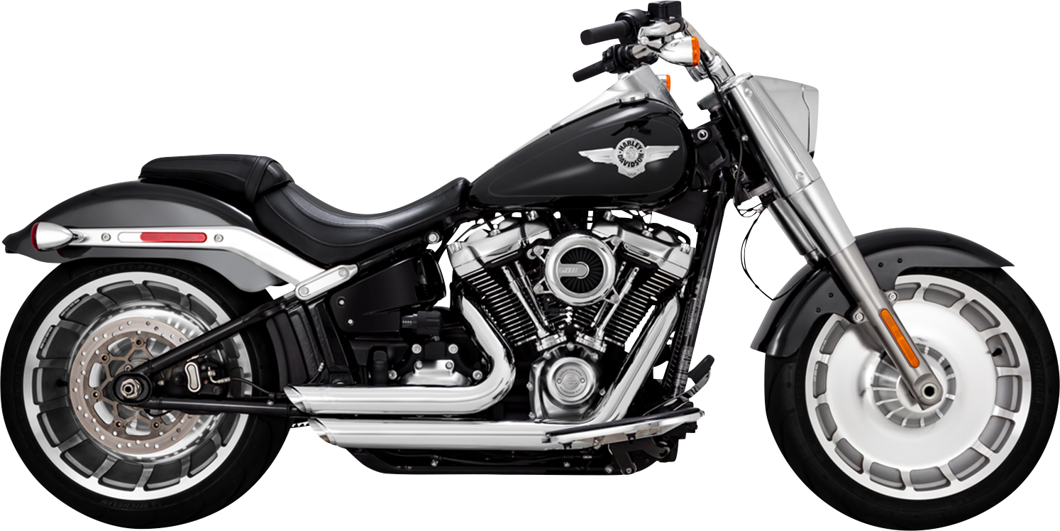 Vance & Hines Shortshots Staggered exhaust system with chrome finish mounted on a motorcycle.
