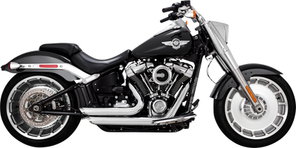 Vance & Hines Shortshots Staggered exhaust system with chrome finish mounted on a motorcycle.
