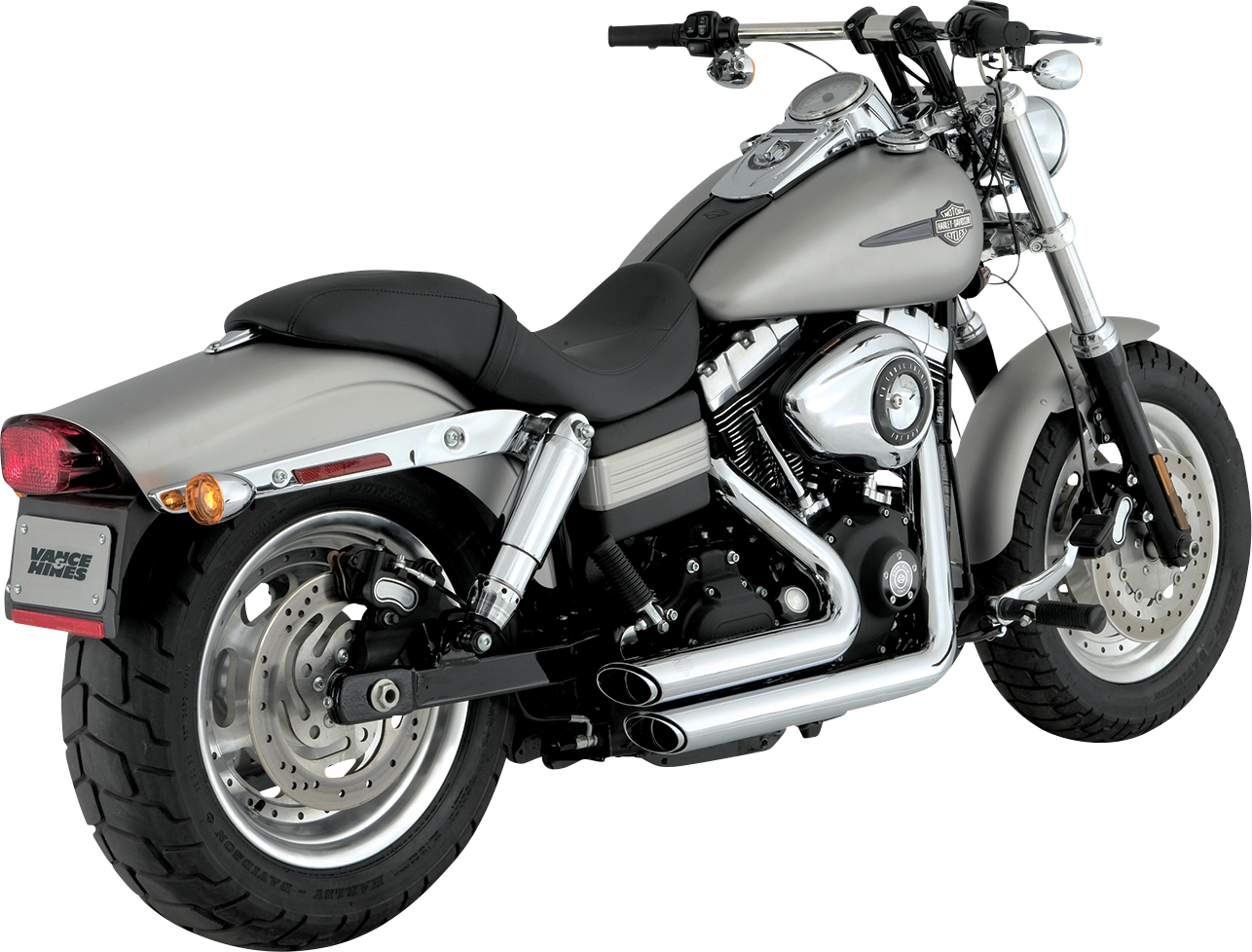 Vance & Hines Shortshots Staggered exhaust system in chrome for motorcycles, featuring dual pipes and chrome finish.