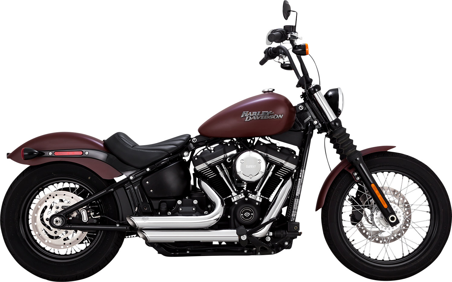 VANCE & HINES Shortshots Staggered Chrome Exhaust System for motorcycle, showcasing the polished chrome finish and sleek design.
