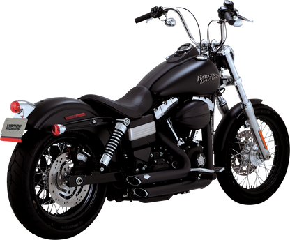 Vance & Hines Shortshots Staggered Exhaust System in matte black with PCX technology for motorcycle performance and style.