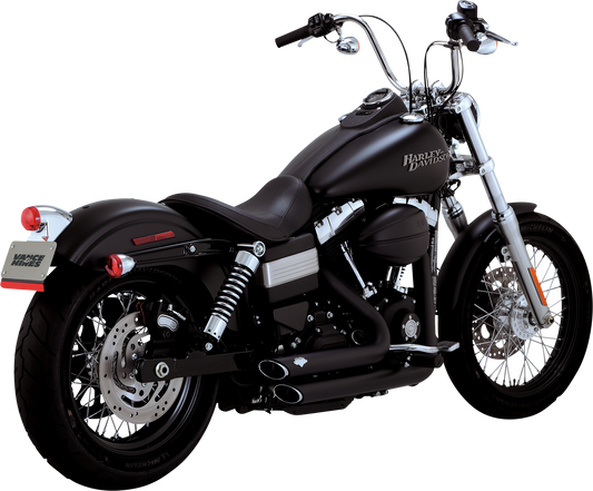 Vance & Hines Shortshots Staggered Exhaust System in matte black with PCX technology for motorcycle performance and style.