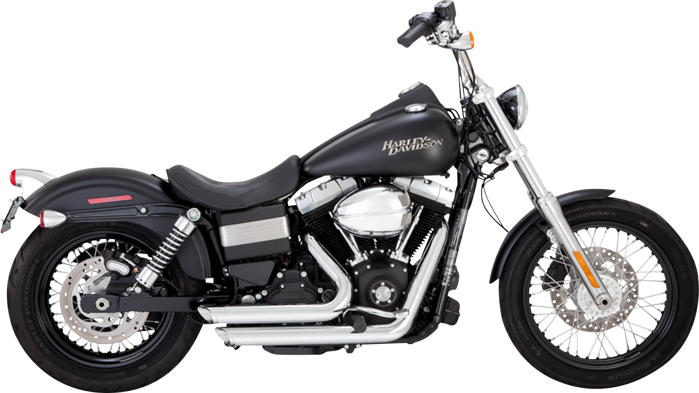 Vance & Hines Shortshots Staggered exhaust system with chrome finish, motorcycle mufflers with sleek, polished appearance.