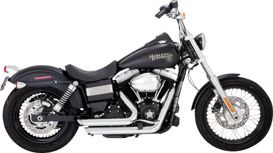 Vance & Hines Shortshots Staggered exhaust system with chrome finish, motorcycle mufflers with sleek, polished appearance.