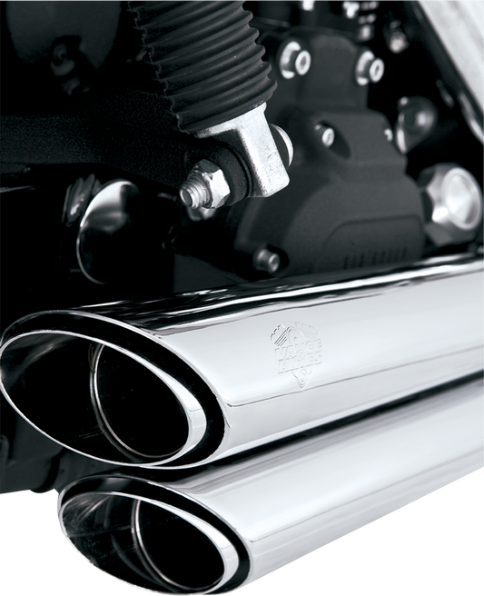 VANCE & HINES Shortshots Staggered Chrome Exhaust System for motorcycles, featuring dual exhaust pipes and chrome finish.