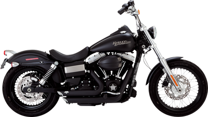VANCE & HINES Shortshots Staggered Exhaust System with PCX Technology in matte black for motorcycles, showing the sleek exhaust pipes