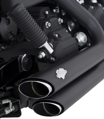 VANCE & HINES Shortshots Staggered Exhaust System with PCX™ Technology in matte black for motorcycle performance and style.