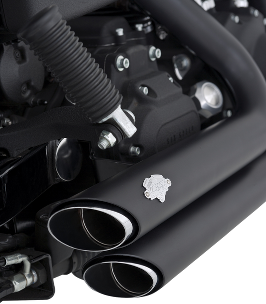 VANCE & HINES Shortshots Staggered Exhaust System with PCX™ Technology in matte black for motorcycle performance and style.