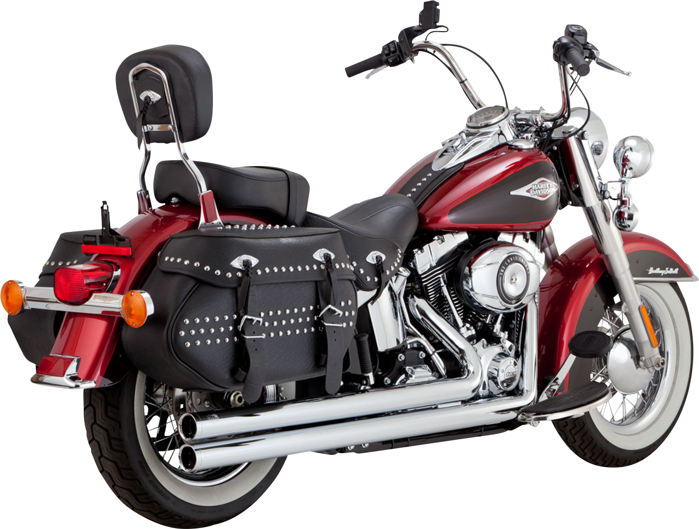 Chrome Vance & Hines Big Shots Long Exhaust System for motorcycles, showing sleek chrome finish and pipe design