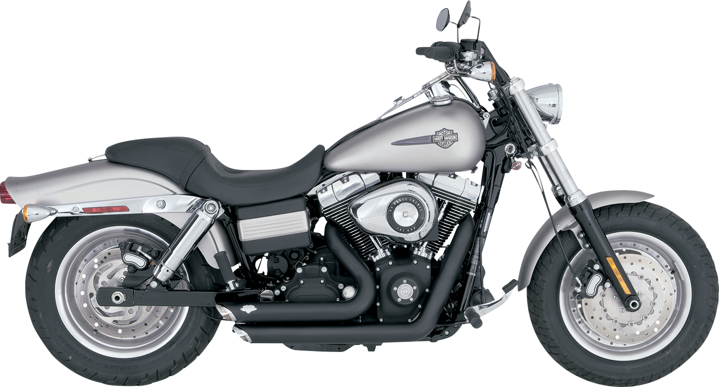 VANCE & HINES Shortshots Staggered Exhaust System with PCX™ Technology in matte black, showcasing dual pipes and exhaust tips.