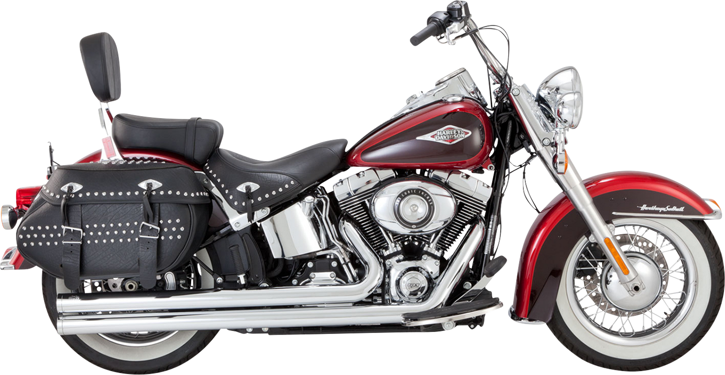 Chrome Vance & Hines Big Shots Long Exhaust System for motorcycles, featuring polished chrome finish and sleek design.