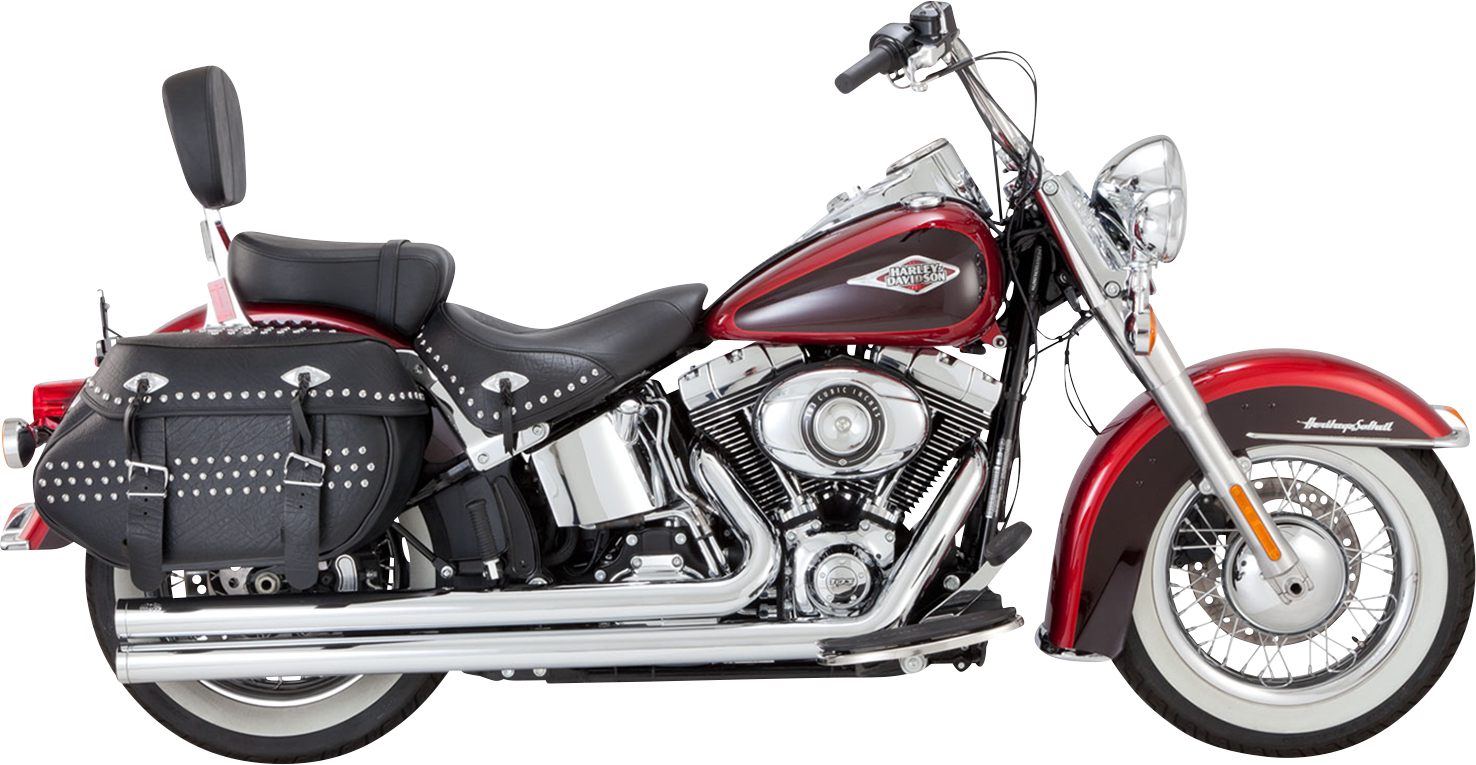 Chrome Vance & Hines Big Shots Long Exhaust System for motorcycles, featuring polished chrome finish and sleek design.