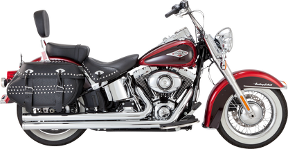 Chrome Vance & Hines Big Shots Long Exhaust System for motorcycles, featuring dual pipes and chrome finish.