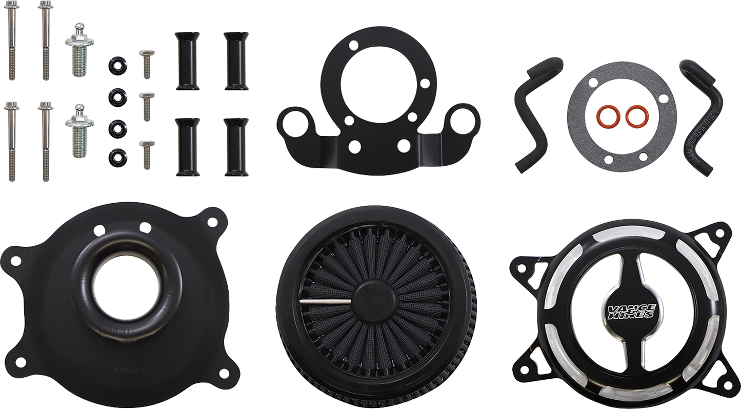 VANCE & HINES VO2 Blade Air Intake in black for V-Twin motorcycle engines, showing the sleek design and branding.