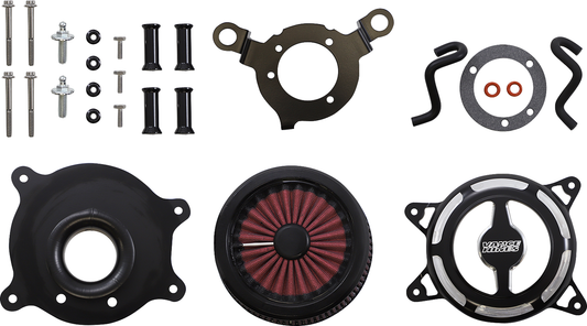 VANCE & HINES VO2 Blade Air Intake in black for V-Twin engines, showing the sleek, aerodynamic design of the motorcycle air intake.