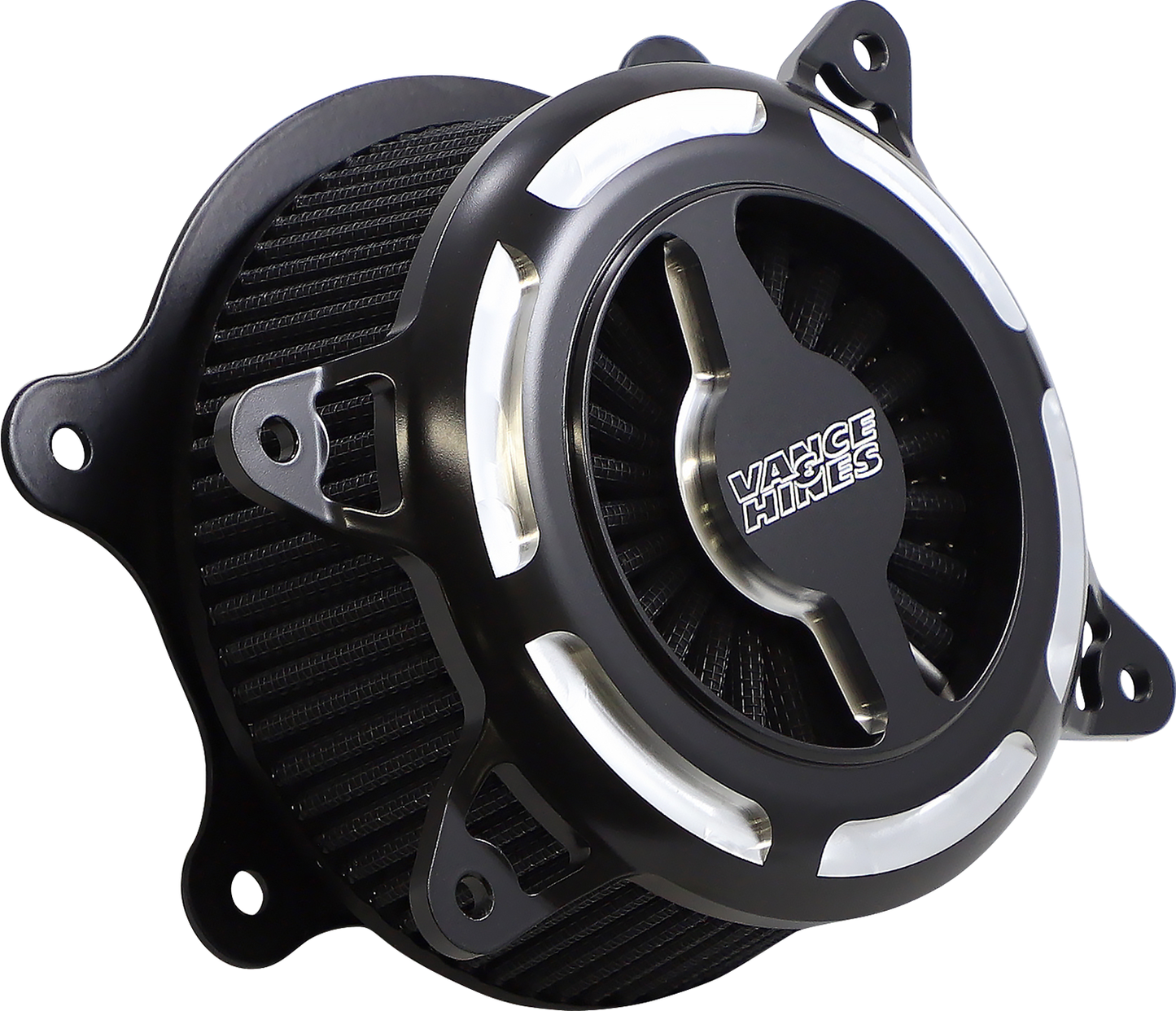 VANCE & HINES VO2 Blade Black Air Intake for V-Twin Engines, showcasing the sleek, aerodynamic design and black finish.