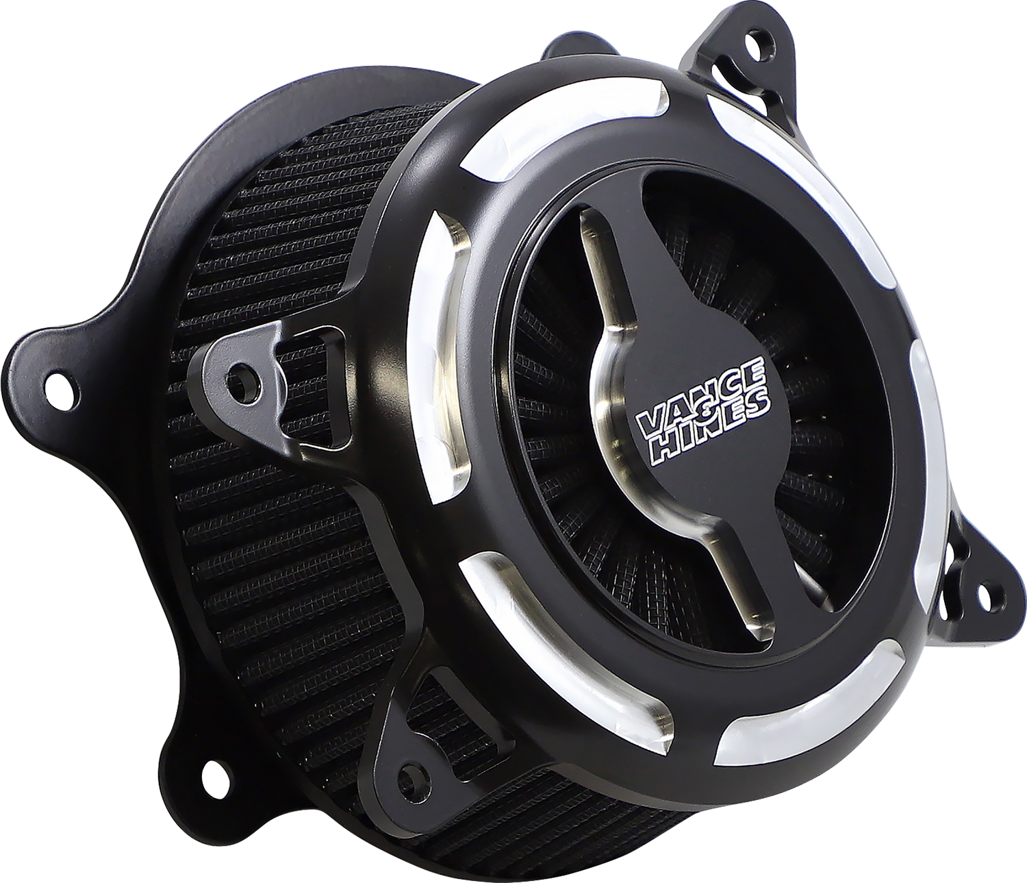 VANCE & HINES VO2 Blade Black Air Intake for V-Twin Engines, showcasing the sleek, aerodynamic design and black finish.
