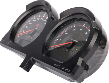 Black gauge relocation kit from THRASHIN SUPPLY CO. with mounting hardware, designed for easy installation and vehicle customization.
