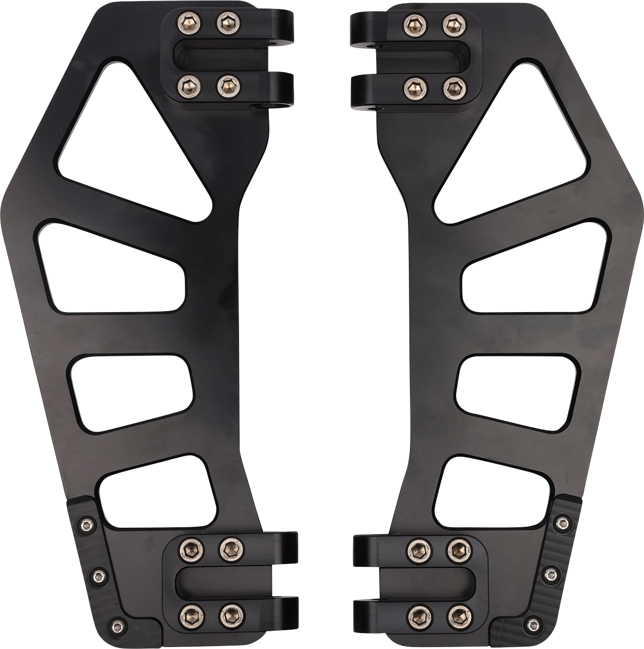 Black THRASHIN SUPPLY CO. Apex floorboards for Harley-Davidson, featuring durable rubber grips and metal mounting plates.