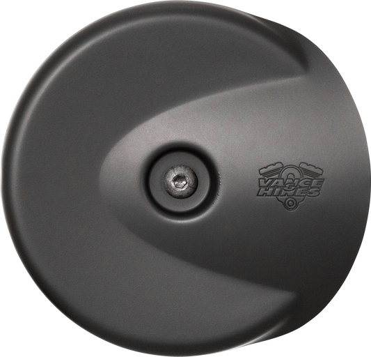 VANCE & HINES VO2 Stingray Black air cleaner cover for motorcycle, showcasing the sleek black finish and branding details.