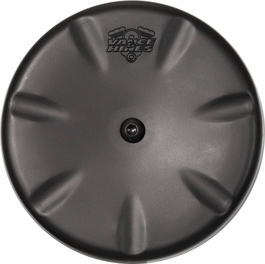 Vance & Hines VO2 Eliminator Black Air Cleaner Cover installed on motorcycle engine for a sleek, custom look.